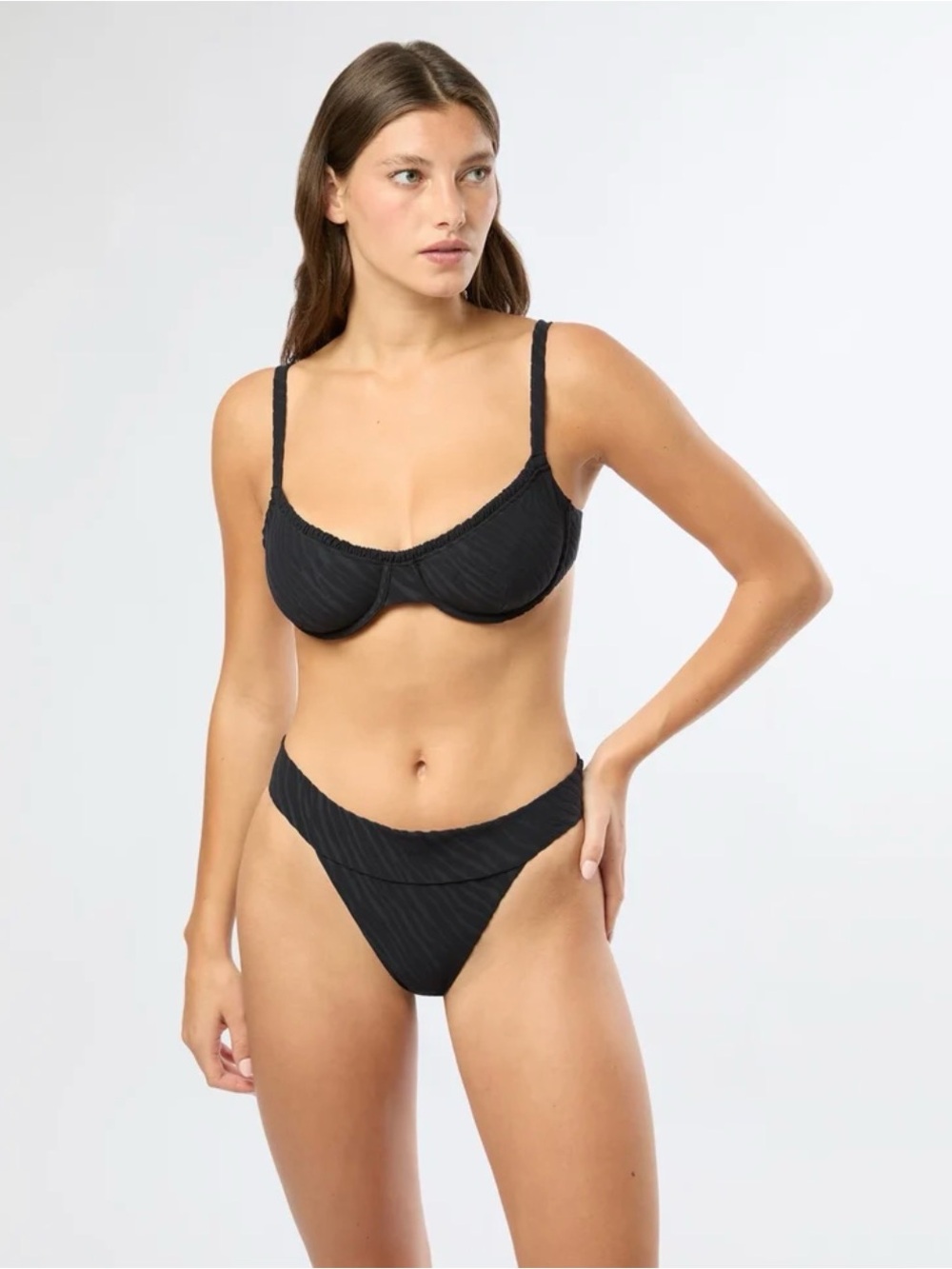 NWT - Onia Black Textured Bikini Top